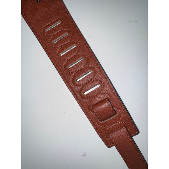 NEW Walker & Williams Chestnut Brown Leather Guitar Strap Black Bolo Tie Lacing - Picture 6 of 6